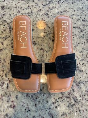 New Matisse Black Suede micro wedge cork Slide Sandals 9